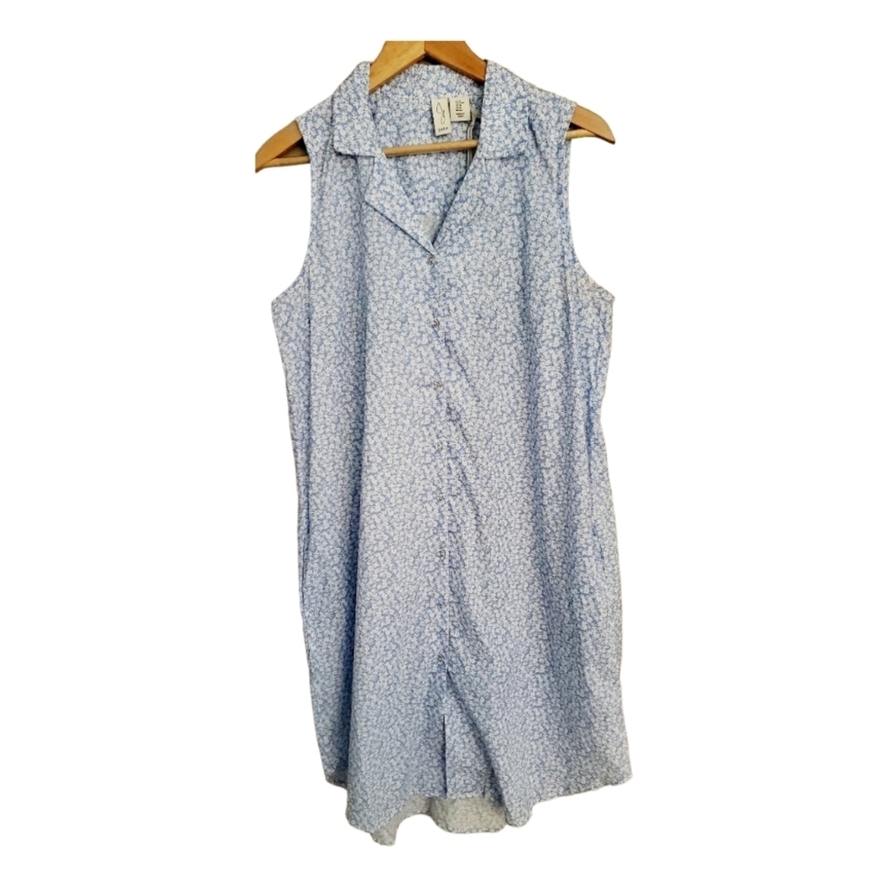 Joie Cotton Sleeveless Blue and White Button Down Dress Size Medium Floral Print